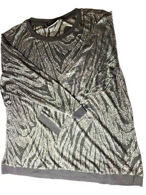 Animal print blouse Jennifer Lopez Womens Metallic Black Silver Zebra Top 1X